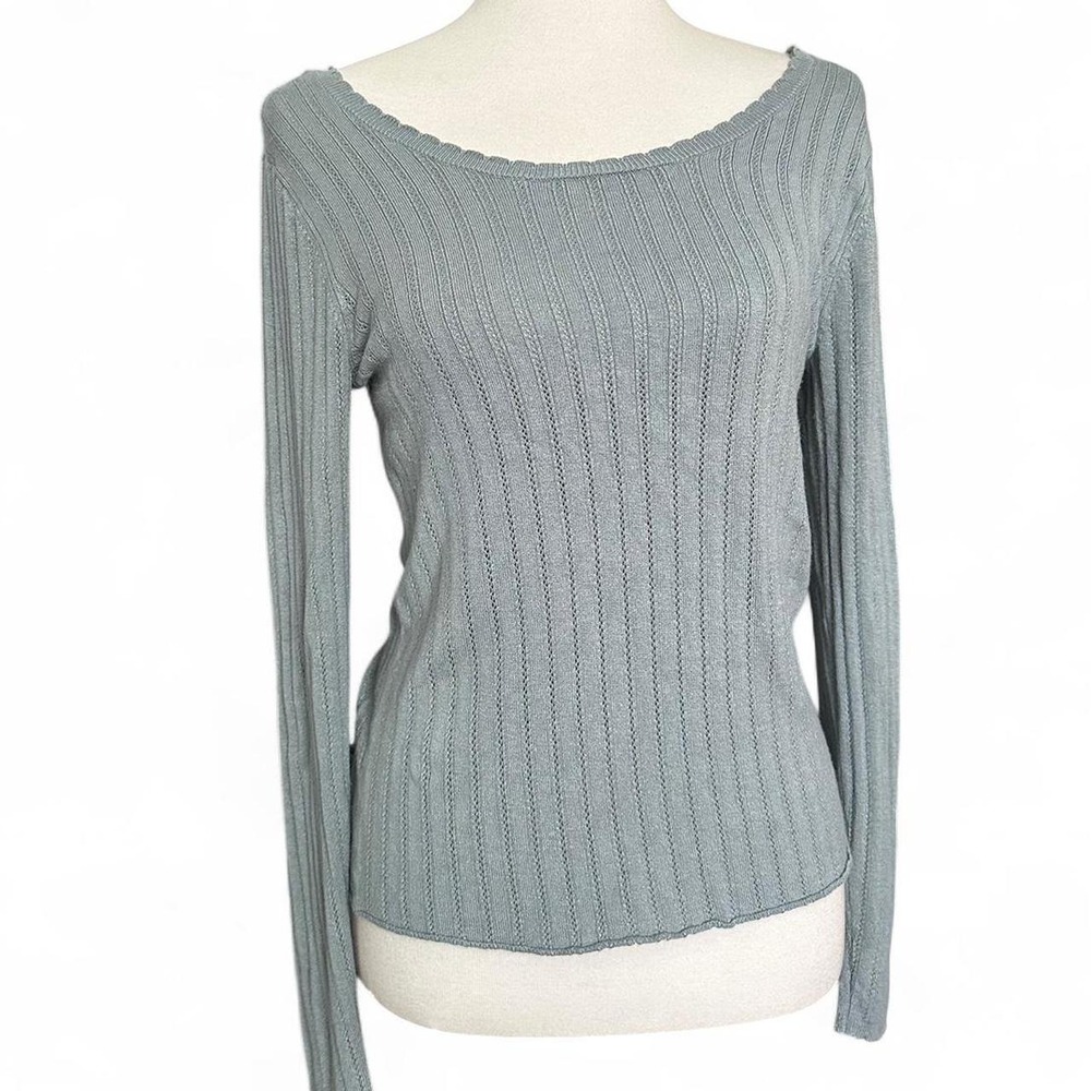Nicole Miller sage green silk blend pointelle sweater